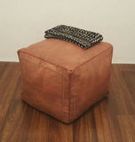 Moroccan Leather Ottoman Pouffe Pouf Footstool Coffee Table in Mid Tan