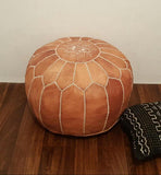 2 X Stunning Moroccan Leather Ottoman (Poufe) Vintage LIGHT TAN Leather